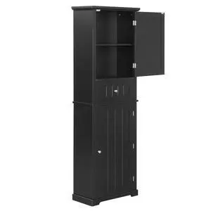 Tall Bathroom Storage Cabinet, Freestanding Storage Cabinet with Drawer and Adjustable Shelf, MDF Board with Painted Finish, Black (Old Sku:WF312727AAB) Tall Bathroom Storage Cabinet, Freestanding Storage Cabinet with Drawer and Adjustable Shelf, MDF Board with Painted Finish, Black (Old Sku:WF312727AAB)