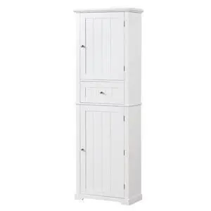 Tall Bathroom Storage Cabinet, Freestanding Storage Cabinet with Drawer and Adjustable Shelf, MDF Board with Painted Finish, White (Old Sku:WF312727AAK) Tall Bathroom Storage Cabinet, Freestanding Storage Cabinet with Drawer and Adjustable Shelf, MDF Board with Painted Finish, White (Old Sku:WF312727AAK)