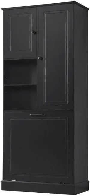 Tall Storage Cabinet with Adjustable Shelves, Large Flip-Out Basket & Enclosed Cabinets Perfect for Bathroom, Living Room, or Office, MDF Material with Aluminum Alloy Handles Tall Storage Cabinet with Adjustable Shelves, Large Flip-Out Basket & Enclosed Cabinets Perfect for Bathroom, Living Room, or Office, MDF Material with Aluminum Alloy Handles