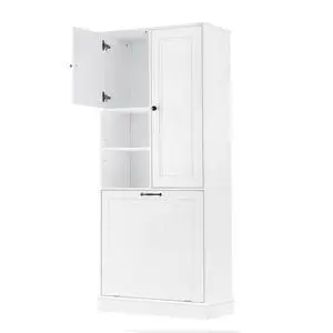 Tall Storage Cabinet with Adjustable Shelves, Large Flip-Out Basket & Enclosed Cabinets Perfect for Bathroom, Living Room, or Office, MDF Material with Aluminum Alloy Handles Tall Storage Cabinet with Adjustable Shelves, Large Flip-Out Basket & Enclosed Cabinets Perfect for Bathroom, Living Room, or Office, MDF Material with Aluminum Alloy Handles
