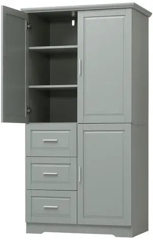 Tall and Wide Storage Cabinet with Doors for Bathroom/Office, Three Drawers, Grey(Old SKU:WF299285AAG) Tall and Wide Storage Cabinet with Doors for Bathroom/Office, Three Drawers, Grey(Old SKU:WF299285AAG)