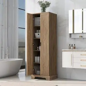 Storage Cabinet with Two Doors for Bathroom, Office, Adjustable Shelf, MDF Board, Brown (Old Sku:N725P181207D/WF302824AAD) Storage Cabinet with Two Doors for Bathroom, Office, Adjustable Shelf, MDF Board, Brown (Old Sku:N725P181207D/WF302824AAD)