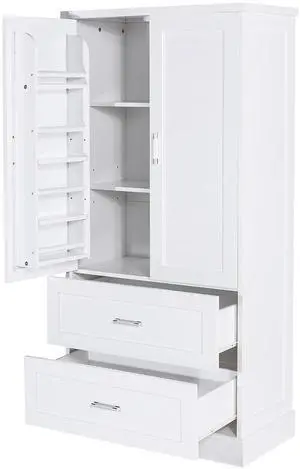 Tall Bathroom Storage Cabinet, Cabinet with Two Doors and Drawers, Adjustable Shelf, MDF Board, White, Two Packages(Old SKU:N725P178675K) Tall Bathroom Storage Cabinet, Cabinet with Two Doors and Drawers, Adjustable Shelf, MDF Board, White, Two Packages(Old SKU:N725P178675K)
