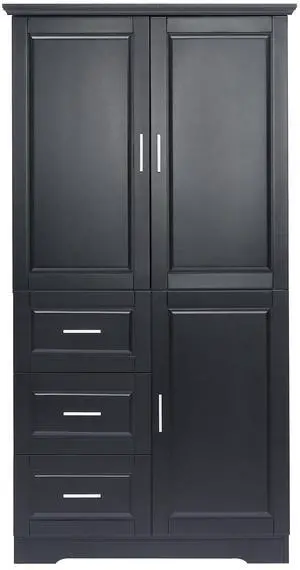 Tall and Wide Storage Cabinet with Doors for Bathroom/Office, Three Drawers, Black(Old SKU:WF299285AAB) Tall and Wide Storage Cabinet with Doors for Bathroom/Office, Three Drawers, Black(Old SKU:WF299285AAB)