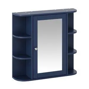 Bathroom Wall Storage Cabinet with Mirror, Medicine Cabinet with Adjustable Wood Shelf & Doors, Mounted Storage Cabinets with 6 Open Shelves, Blue Bathroom Wall Storage Cabinet with Mirror, Medicine Cabinet with Adjustable Wood Shelf & Doors, Mounted Storage Cabinets with 6 Open Shelves, Blue
