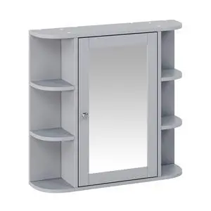 Bathroom Wall Storage Cabinet with Mirror, Medicine Cabinet with Adjustable Wood Shelf & Doors, Mounted Storage Cabinets with 6 Open Shelves, Gray Bathroom Wall Storage Cabinet with Mirror, Medicine Cabinet with Adjustable Wood Shelf & Doors, Mounted Storage Cabinets with 6 Open Shelves, Gray