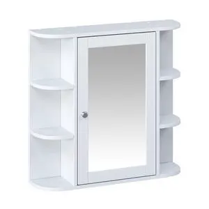 Bathroom Wall Storage Cabinet with Mirror, Medicine Cabinet with Adjustable Wood Shelf & Doors, Mounted Storage Cabinets with 6 Open Shelves, White Bathroom Wall Storage Cabinet with Mirror, Medicine Cabinet with Adjustable Wood Shelf & Doors, Mounted Storage Cabinets with 6 Open Shelves, White