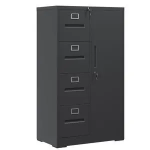 Metal Storage Vertical Filing Cabinet with Lock, Steel File Locker with 4 Drawers and 1 door for School, Living Room, Bedroom, Office (Black) Metal Storage Vertical Filing Cabinet with Lock, Steel File Locker with 4 Drawers and 1 door for School, Living Room, Bedroom, Office (Black)