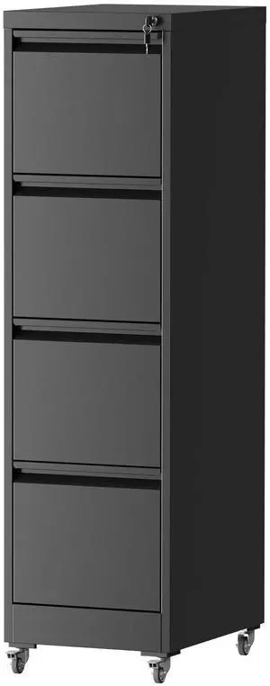 4 Drawer Metal Locking Vertical File Cabinet on Wheels Heavy-Duty Lockable Cabinet for Home & Office, Black, 17.71"D*15.16"W*52.28"H,Black 4 Drawer Metal Locking Vertical File Cabinet on Wheels Heavy-Duty Lockable Cabinet for Home & Office, Black, 17.71"D*15.16"W*52.28"H,Black