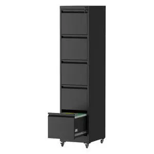 5 Drawer Metal Vertical File Cabinet with Lock on Wheels for Home Office,Heavy Duty Metal Storage Cabinet for A4/Letter/Legal Size Files, Black, 17.71"D*15.16"W*64.17"H 5 Drawer Metal Vertical File Cabinet with Lock on Wheels for Home Office,Heavy Duty Metal Storage Cabinet for A4/Letter/Legal Size Files, Black, 17.71"D*15.16"W*64.17"H