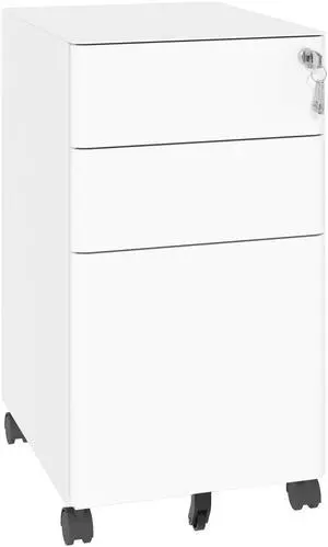 3-Drawer Mobile File Cabinet with Lock, All-Steel Metal Storage on Wheels, Two Shallow & One Deep Drawer for Office/Home, Fully Assembled, White, 110lbs/Drawer, Anti-Tip Design 3-Drawer Mobile File Cabinet with Lock, All-Steel Metal Storage on Wheels, Two Shallow & One Deep Drawer for Office/Home, Fully Assembled, White, 110lbs/Drawer, Anti-Tip Design