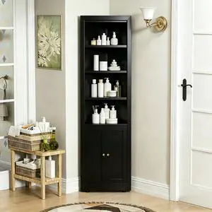 71" Tall Corner Storage Cabinet with 2 Doors, 5-Tier Metal Cabinet with Adjustable Shelves, Freestanding Kitchen Storage for Pantry, Living Room, Bathroom, Laundry Room, Space Saving Furniture, Black 71" Tall Corner Storage Cabinet with 2 Doors, 5-Tier Metal Cabinet with Adjustable Shelves, Freestanding Kitchen Storage for Pantry, Living Room, Bathroom, Laundry Room, Space Saving Furniture, Black