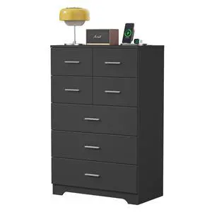 Wooden 7-Drawer Storage Cabinet with Built-In Outlet Durable Organizer for Bedroom, Living Room, and Office Wooden 7-Drawer Storage Cabinet with Built-In Outlet Durable Organizer for Bedroom, Living Room, and Office