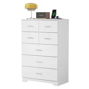 Wooden 7-Drawer Storage Cabinet with Built-In Outlet Durable Organizer for Bedroom, Living Room, and Office Wooden 7-Drawer Storage Cabinet with Built-In Outlet Durable Organizer for Bedroom, Living Room, and Office