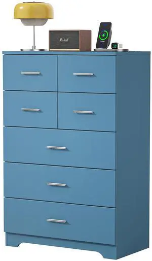 Wooden 7-Drawer Storage Cabinet with Built-In Outlet Durable Organizer for Bedroom, Living Room, and Office Wooden 7-Drawer Storage Cabinet with Built-In Outlet Durable Organizer for Bedroom, Living Room, and Office