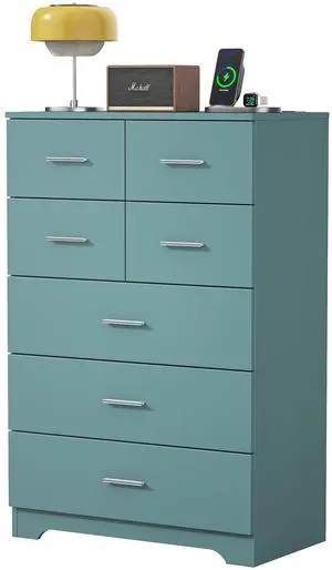Wooden 7-Drawer Storage Cabinet with Built-In Outlet Durable Organizer for Bedroom, Living Room, and Office Wooden 7-Drawer Storage Cabinet with Built-In Outlet Durable Organizer for Bedroom, Living Room, and Office