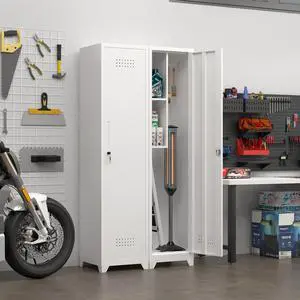 Metal Broom Storage Cabinet, 65" Narrow Broom Cabinet With Hooks, Slim Bathroom Storage Cabinet With Shelves, Heavy-Duty Cleaning Storage Cabinet For Utility Room, Gym, Office, Garage, Utility Shelves Metal Broom Storage Cabinet, 65" Narrow Broom Cabinet With Hooks, Slim Bathroom Storage Cabinet With Shelves, Heavy-Duty Cleaning Storage Cabinet For Utility Room, Gym, Office, Garage, Utility Shelves