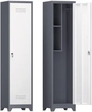 Metal Broom Storage Cabinet, 65" Narrow Broom Cabinet With Hooks, Slim Bathroom Storage Cabinet With Shelves, Heavy-Duty Cleaning Storage Cabinet For Utility Room, Gym, Office, Garage, Utility Shelves Metal Broom Storage Cabinet, 65" Narrow Broom Cabinet With Hooks, Slim Bathroom Storage Cabinet With Shelves, Heavy-Duty Cleaning Storage Cabinet For Utility Room, Gym, Office, Garage, Utility Shelves