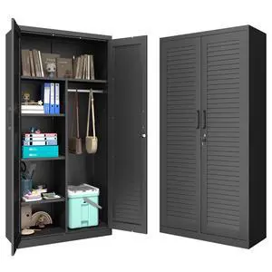 Wide & Deep Metal Storage Cabinet with Hanging Rod,Black Broom Closet Storage Cabinet with Lock, Tall Wardrobe Cabinets with Doors and Shelves,Locking Steel Tool Cabinets for Home,Office,Garage Wide & Deep Metal Storage Cabinet with Hanging Rod,Black Broom Closet Storage Cabinet with Lock, Tall Wardrobe Cabinets with Doors and Shelves,Locking Steel Tool Cabinets for Home,Office,Garage