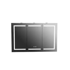 47 Inch Bathroom Wall Cabinet Matte Black Medicine Cabinet with Mirror, with LED Light 47 Inch Bathroom Wall Cabinet Matte Black Medicine Cabinet with Mirror, with LED Light