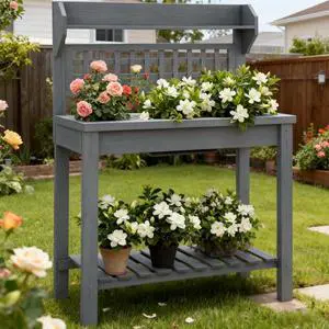 Wooden Workstation,Outdoor Potting Bench Table,with Sliding Tabletop,Storage Shelf and Dry Sink,for Greenhouse,Garden,Patio Wooden Workstation,Outdoor Potting Bench Table,with Sliding Tabletop,Storage Shelf and Dry Sink,for Greenhouse,Garden,Patio