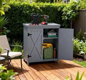 Tool Shed,Outdoor Storage Cabinet,with Galvanized Top and Two Shelves for Yard Tools or Pool Accessories Tool Shed,Outdoor Storage Cabinet,with Galvanized Top and Two Shelves for Yard Tools or Pool Accessories