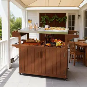 Easy to Move Outdoor Table Top,Outdoor Bar Cart with Storage,Wheeled Kitchen Island for Food Prep Easy to Move Outdoor Table Top,Outdoor Bar Cart with Storage,Wheeled Kitchen Island for Food Prep