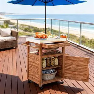 Solid Wood Outdoor Kitchen Island,Outdoor Grill Cart with Stainless Steel Top,Wheels,Drawer,Side Handle Solid Wood Outdoor Kitchen Island,Outdoor Grill Cart with Stainless Steel Top,Wheels,Drawer,Side Handle