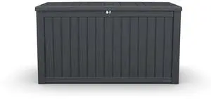180 Gallon Large Outdoor Storage XXL Deck Box for Patio Furniture, Outdoor Cushions, Garden Tools and Sports/Pools Equipment, Waterproof Resin, Lockable, Black 180 Gallon Large Outdoor Storage XXL Deck Box for Patio Furniture, Outdoor Cushions, Garden Tools and Sports/Pools Equipment, Waterproof Resin, Lockable, Black