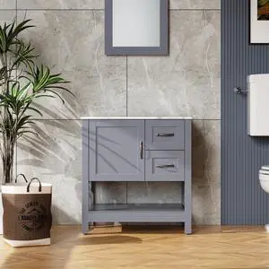 30in Gray Bathroom Vanity w/ Mirror and Top Only 30in Gray Bathroom Vanity w/ Mirror and Top Only