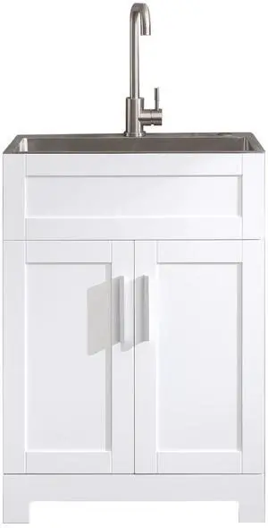 24in White Paint Free Laundry Tub Cabinet w/ Stainless Steel Combo(Update) 24in White Paint Free Laundry Tub Cabinet w/ Stainless Steel Combo(Update)