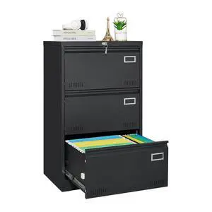 Filing Cabinet Lateral File Cabinet 3 Drawer, Blcak Locking Metal File Cabinets Three Drawer, Office Filing Cabinet with Lock Drawers for Home Office/Legal/Letter/A4/F4 Filing Cabinet Lateral File Cabinet 3 Drawer, Blcak Locking Metal File Cabinets Three Drawer, Office Filing Cabinet with Lock Drawers for Home Office/Legal/Letter/A4/F4