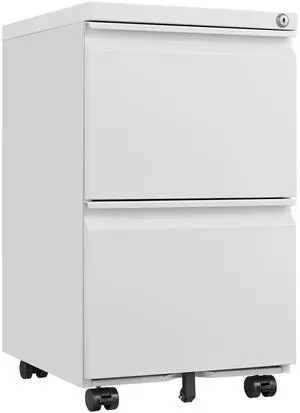 White 2 Drawer Lockable Mobile File Cabinet, Under Desk Steel Storage for Legal & Letter Size Files White 2 Drawer Lockable Mobile File Cabinet, Under Desk Steel Storage for Legal & Letter Size Files
