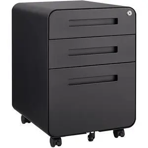 Black 3 Drawer Mobile File Cabinet, Under Desk Anti-Tilt Cold Rolled Steel Storage Cabinet for Legal/Letter/A4 Files Black 3 Drawer Mobile File Cabinet, Under Desk Anti-Tilt Cold Rolled Steel Storage Cabinet for Legal/Letter/A4 Files
