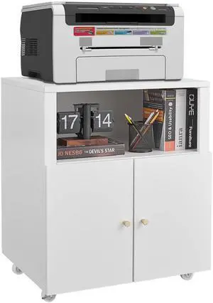 Rolling Printer Stand with File Cabinet Door & Open Shelf, Mobile Lateral Filing Cabinet for Home Office, Fits Letter/Legal/A4 Files Rolling Printer Stand with File Cabinet Door & Open Shelf, Mobile Lateral Filing Cabinet for Home Office, Fits Letter/Legal/A4 Files