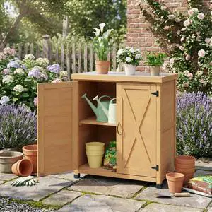 Potting Bench with Storage Cabinet and Metal Table Top for Outdoor Patio,Outdoor Work Station Table Potting Bench with Storage Cabinet and Metal Table Top for Outdoor Patio,Outdoor Work Station Table