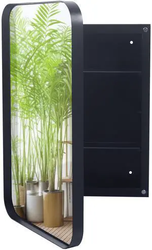 16x24 Inch Recessed Black Metal Framed Medicine Cabinet with Mirror and Adjustable Shelves Black Wall Mirror with Storage for Bathroom 16x24 Inch Recessed Black Metal Framed Medicine Cabinet with Mirror and Adjustable Shelves Black Wall Mirror with Storage for Bathroom