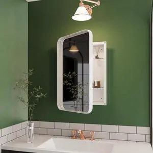 16x24 Inch Recessed White Metal Framed Medicine Cabinet with Mirror and Adjustable Shelves Black Wall Mirror with Storage for Bathroom 16x24 Inch Recessed White Metal Framed Medicine Cabinet with Mirror and Adjustable Shelves Black Wall Mirror with Storage for Bathroom