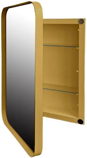 16x24 Inch Recessed Metal Framed Medicine Cabinet with Mirror and Adjustable Shelves Wall Mirror with Storage for Bathroom, Matte Gold 16x24 Inch Recessed Metal Framed Medicine Cabinet with Mirror and Adjustable Shelves Wall Mirror with Storage for Bathroom, Matte Gold