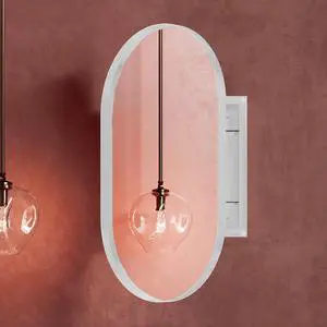 20x34 Inch Oval Recessed Medicine Cabinet, Metal Framed Bathroom Wall Cabinet with Mirror and Adjustable Shelves, Wall Mirror with Storage for Bathroom, White 20x34 Inch Oval Recessed Medicine Cabinet, Metal Framed Bathroom Wall Cabinet with Mirror and Adjustable Shelves, Wall Mirror with Storage for Bathroom, White