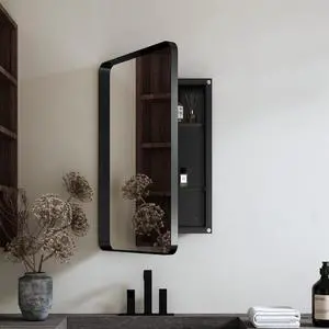 20x30 Inch Recessed Black Metal Framed Medicine Cabinet with Mirror and Adjustable Shelves Black Wall Mirror with Storage for Bathroom 20x30 Inch Recessed Black Metal Framed Medicine Cabinet with Mirror and Adjustable Shelves Black Wall Mirror with Storage for Bathroom