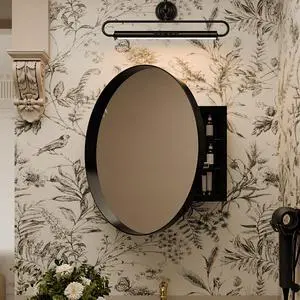 23.6 Inch Surface Mount Round Metal Framed Medicine Cabinet with Mirror and Adjustable Shelves Black Wall Mirror with Storage for Bathroom, Black 23.6 Inch Surface Mount Round Metal Framed Medicine Cabinet with Mirror and Adjustable Shelves Black Wall Mirror with Storage for Bathroom, Black