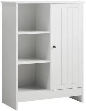 Bathroom Cabinet, Kitchen Freestanding Storage Rack, 23.62" x 11.81" x 31.5" Floor Storage Cabinet with 1 Cabinet, 3 Open Compartments, Adjustable Shelves, White Bathroom Cabinet, Kitchen Freestanding Storage Rack, 23.62" x 11.81" x 31.5" Floor Storage Cabinet with 1 Cabinet, 3 Open Compartments, Adjustable Shelves, White