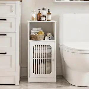 Bathroom low cabinet, louvered door floor-standing bathroom storage cabinet, multi-layer bathroom storage cabinet, white Bathroom low cabinet, louvered door floor-standing bathroom storage cabinet, multi-layer bathroom storage cabinet, white