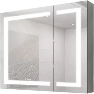 36x30 inch Medicine Cabinet with LED Vanity Mirror, Anti-Fog Recessed or Surface Mount Bathroom Double Door Large Storage 3000K~6000K Bright Lighted Aluminum Storage Cabinet with Touch Switch 36x30 inch Medicine Cabinet with LED Vanity Mirror, Anti-Fog Recessed or Surface Mount Bathroom Double Door Large Storage 3000K~6000K Bright Lighted Aluminum Storage Cabinet with Touch Switch