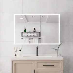 Bathroom Medicine Cabinet with Lights, 36×24 Inch LED Medicine Cabinet with Mirror, Double Door Lighted Medicine Cabinet with Defogger, Dimmer, Clock & Temp Display, 2 Outlets & USB Ports Bathroom Medicine Cabinet with Lights, 36×24 Inch LED Medicine Cabinet with Mirror, Double Door Lighted Medicine Cabinet with Defogger, Dimmer, Clock & Temp Display, 2 Outlets & USB Ports