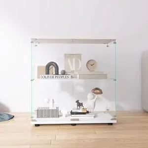 Two-door Glass Display Cabinet 2 Shelves with Door, Floor Standing Curio Bookshelf for Living Room Bedroom Office, 33.35"*31.69"*14.37",White Two-door Glass Display Cabinet 2 Shelves with Door, Floor Standing Curio Bookshelf for Living Room Bedroom Office, 33.35"*31.69"*14.37",White