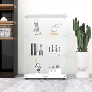 Two-door Glass Display Cabinet 3 Shelves with Door, Floor Standing Curio Bookshelf for Living Room Bedroom Office, 49.3"*31.7"*14.3", White Two-door Glass Display Cabinet 3 Shelves with Door, Floor Standing Curio Bookshelf for Living Room Bedroom Office, 49.3"*31.7"*14.3", White