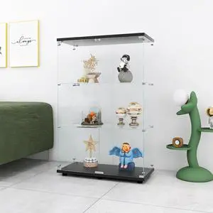 Two-door Glass Display Cabinet 3 Shelves with Door, Floor Standing Curio Bookshelf for Living Room Bedroom Office, 49.3"*31.7"*14.3",Black Two-door Glass Display Cabinet 3 Shelves with Door, Floor Standing Curio Bookshelf for Living Room Bedroom Office, 49.3"*31.7"*14.3",Black