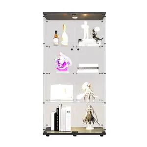 Two-door LED lights Glass Display Cabinet 4 Shelves with Door, Floor Standing Curio Bookshelf for Living Room Bedroom Office, 64.7"*31.7"*14.3",Black Two-door LED lights Glass Display Cabinet 4 Shelves with Door, Floor Standing Curio Bookshelf for Living Room Bedroom Office, 64.7"*31.7"*14.3",Black